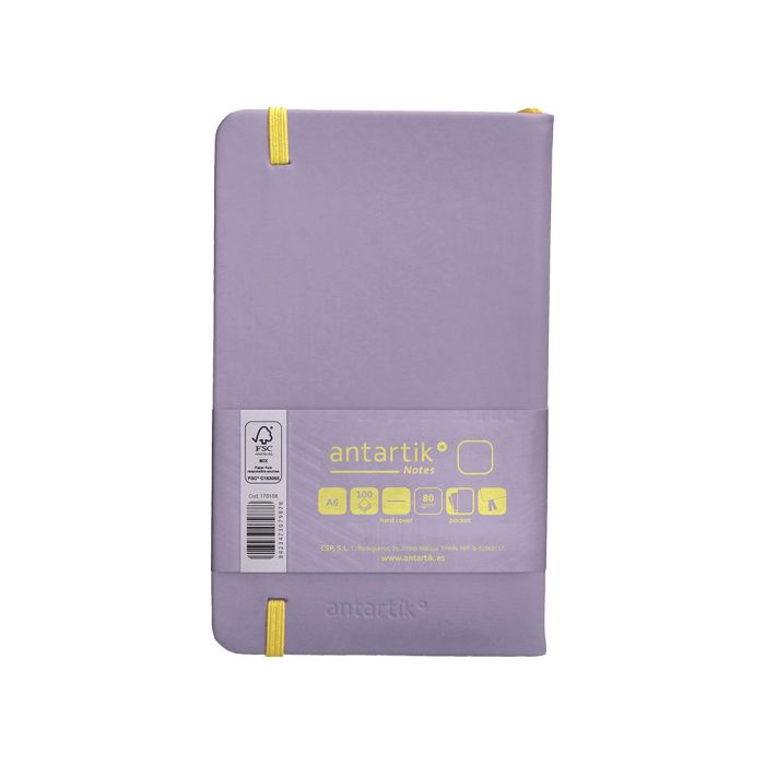 Cuaderno Con Gomilla Antartik Notes Tapa Dura A6 Hojas Lisas Morado Y Amarillo 100 Hojas 80 gr Fsc 2