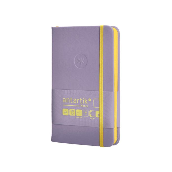 Cuaderno Con Gomilla Antartik Notes Tapa Dura A6 Hojas Lisas Morado Y Amarillo 100 Hojas 80 gr Fsc 3