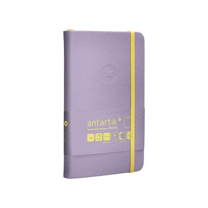 Cuaderno Con Gomilla Antartik Notes Tapa Dura A6 Hojas Lisas Morado Y Amarillo 100 Hojas 80 gr Fsc 4