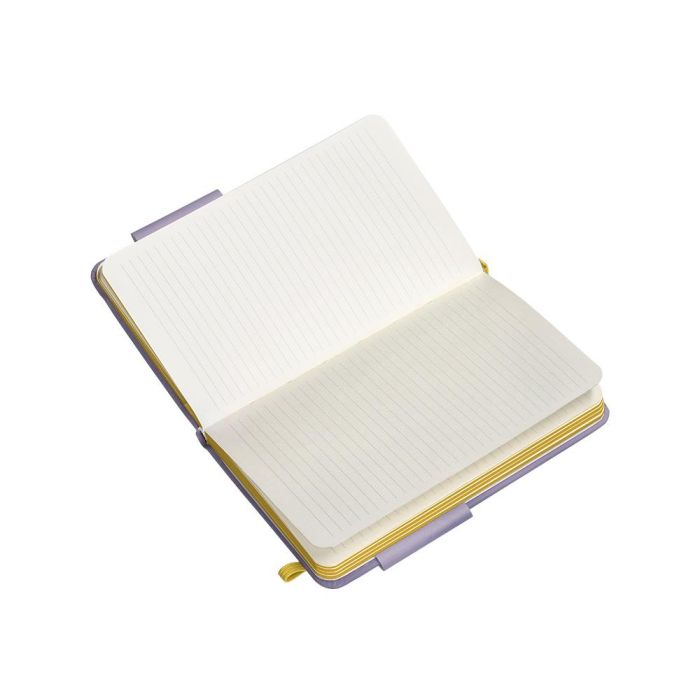 Cuaderno Con Gomilla Antartik Notes Tapa Dura A6 Hojas Rayas Morado Y Amarillo 100 Hojas 80 gr Fsc 8