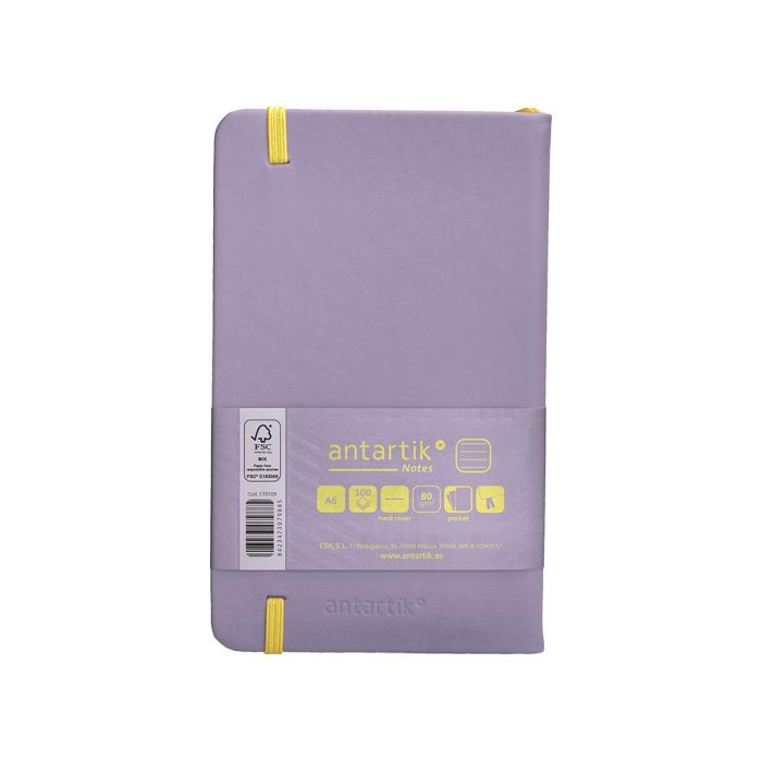 Cuaderno Con Gomilla Antartik Notes Tapa Dura A6 Hojas Rayas Morado Y Amarillo 100 Hojas 80 gr Fsc 2