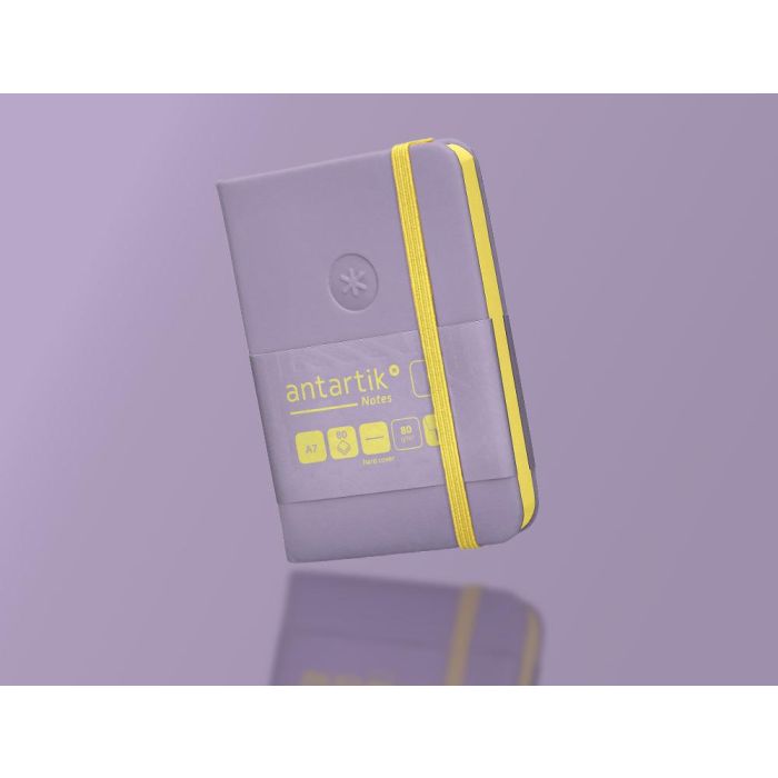 Cuaderno Con Gomilla Antartik Notes Tapa Dura A7 Hojas Lisas Morado Y Amarillo 80 Hojas 80 gr Fsc 10