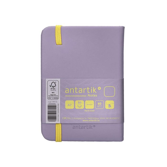 Cuaderno Con Gomilla Antartik Notes Tapa Dura A7 Hojas Lisas Morado Y Amarillo 80 Hojas 80 gr Fsc 3