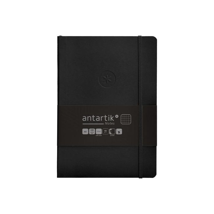 Cuaderno Con Gomilla Antartik Notes Tapa Blanda A5 Hojas Cuadricula Negro 80 Hojas 80 gr Fsc 1