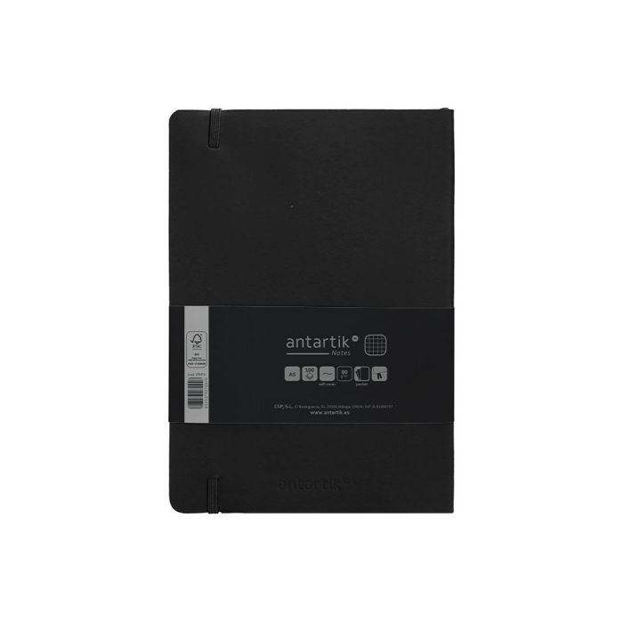 Cuaderno Con Gomilla Antartik Notes Tapa Blanda A5 Hojas Cuadricula Negro 80 Hojas 80 gr Fsc 2