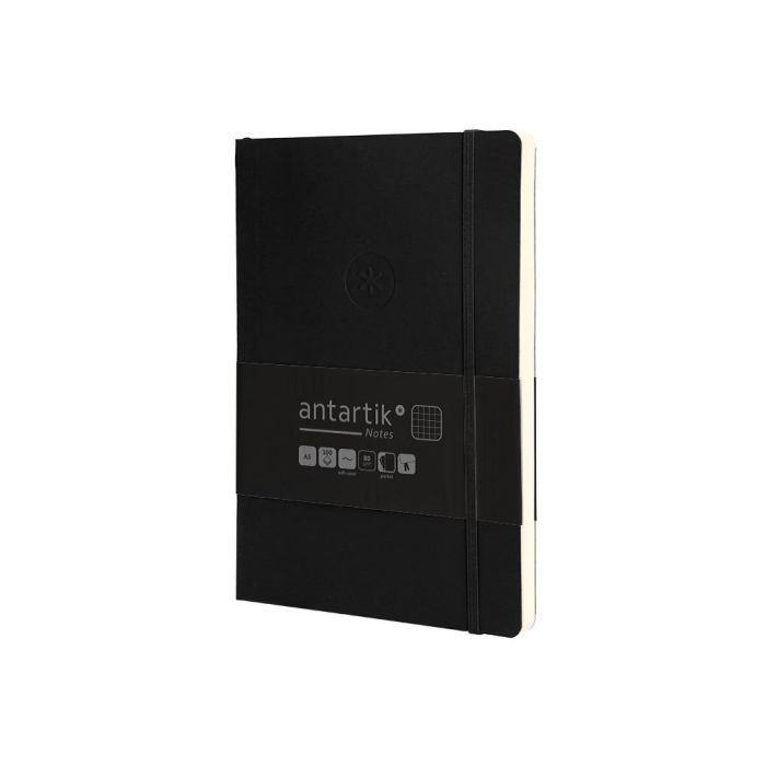 Cuaderno Con Gomilla Antartik Notes Tapa Blanda A5 Hojas Cuadricula Negro 80 Hojas 80 gr Fsc 3