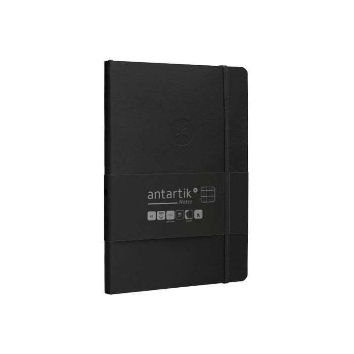 Cuaderno Con Gomilla Antartik Notes Tapa Blanda A5 Hojas Cuadricula Negro 80 Hojas 80 gr Fsc 4