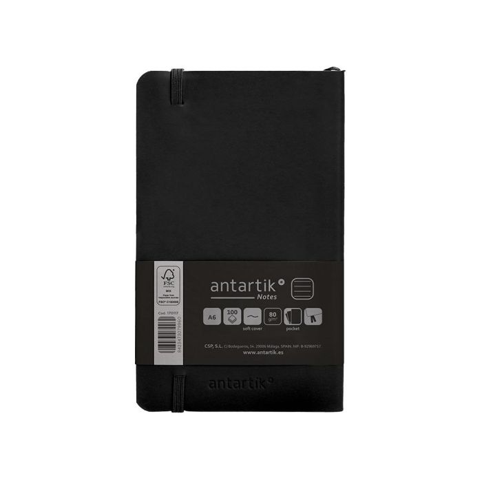 Cuaderno Con Gomilla Antartik Notes Tapa Blanda A6 Rayas Negro 100 Hojas 80 gr Fsc 2