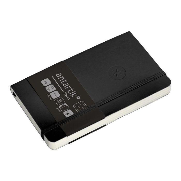 Cuaderno Con Gomilla Antartik Notes Tapa Blanda A6 Rayas Negro 100 Hojas 80 gr Fsc 5