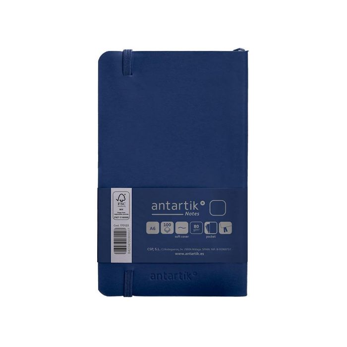 Cuaderno Con Gomilla Antartik Notes Tapa Blanda A6 Hojas Lisas Azul Marino 100 Hojas 80 gr Fsc 2