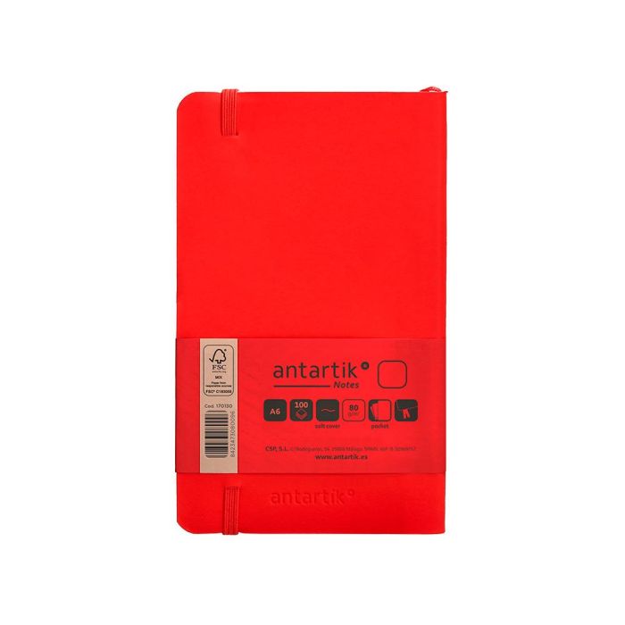 Cuaderno Con Gomilla Antartik Notes Tapa Blanda A6 Hojas Lisas Rojo 100 Hojas 80 gr Fsc 2