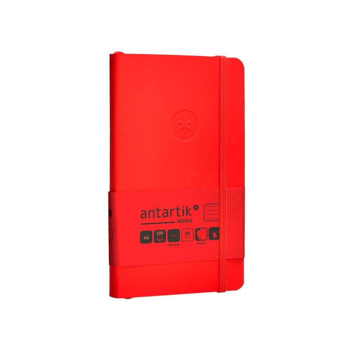 Cuaderno Con Gomilla Antartik Notes Tapa Blanda A6 Rayas Rojo 100 Hojas 80 gr Fsc 4