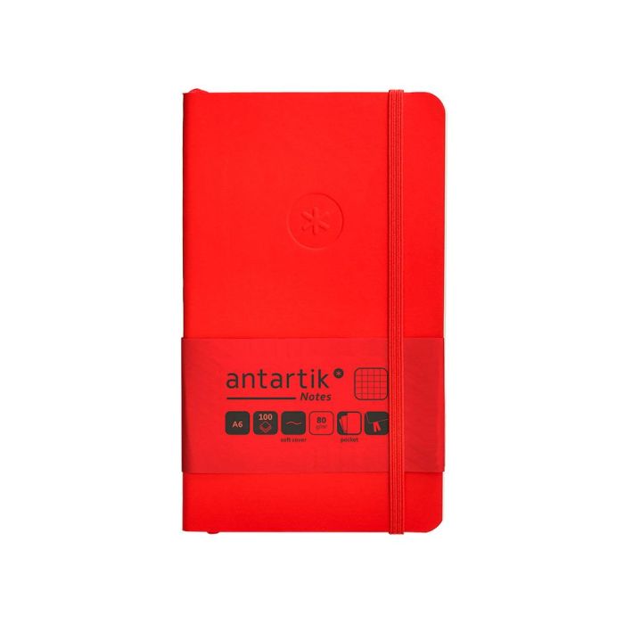 Cuaderno Con Gomilla Antartik Notes Tapa Blanda A6 Cuadricula Rojo 100 Hojas 80 gr Fsc 1