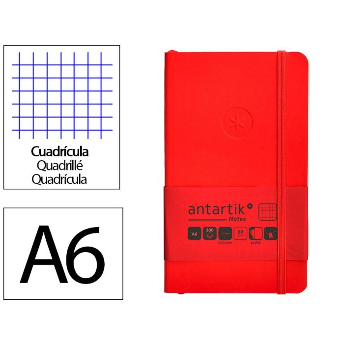 Cuaderno Con Gomilla Antartik Notes Tapa Blanda A6 Cuadricula Rojo 100 Hojas 80 gr Fsc