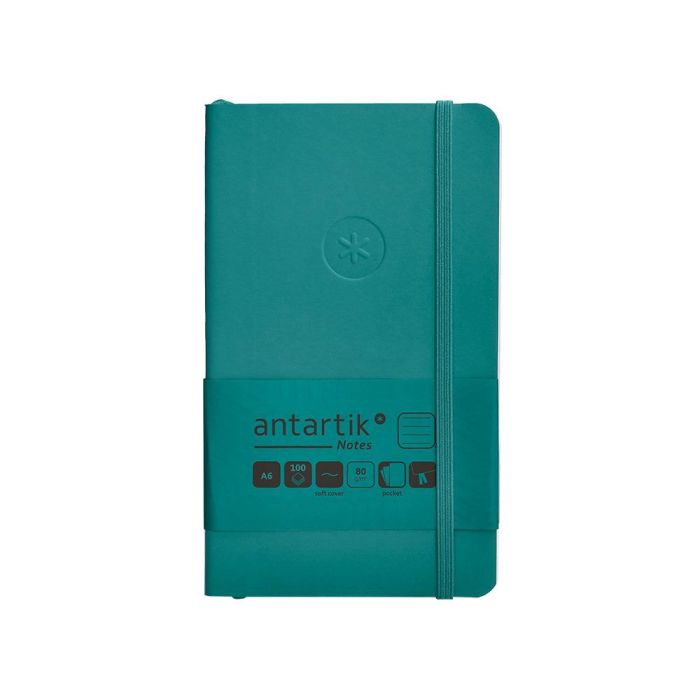 Cuaderno Con Gomilla Antartik Notes Tapa Blanda A6 Rayas Verde Aguamarina 100 Hojas 80 gr Fsc 1