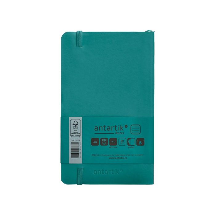 Cuaderno Con Gomilla Antartik Notes Tapa Blanda A6 Rayas Verde Aguamarina 100 Hojas 80 gr Fsc 2