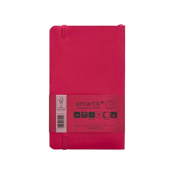 Cuaderno Con Gomilla Antartik Notes Tapa Blanda A6 Rayas Burdeos 100 Hojas 80 gr Fsc 2