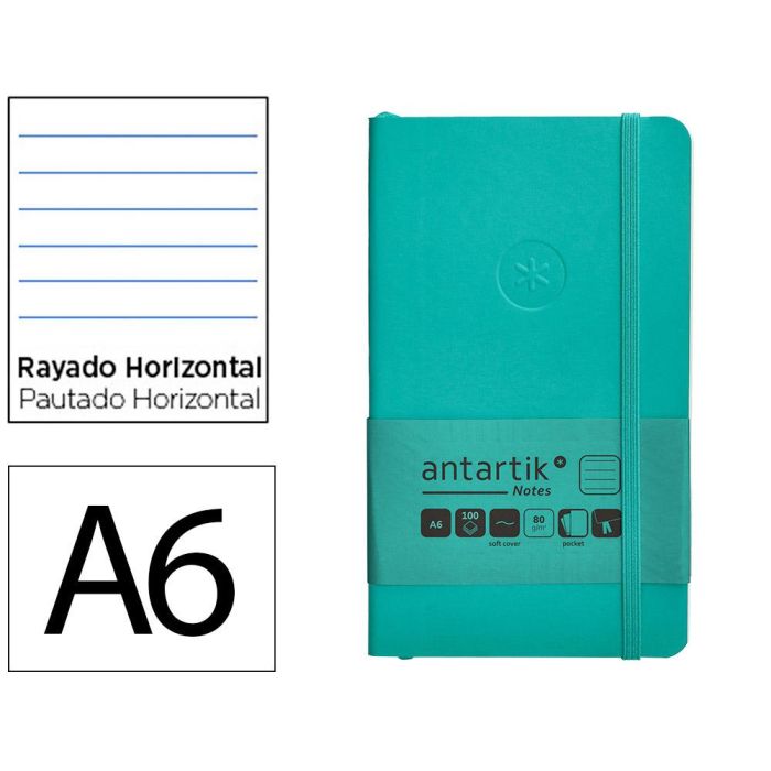 Cuaderno Con Gomilla Antartik Notes Tapa Blanda A6 Rayas Turquesa 100 Hojas 80 gr Fsc