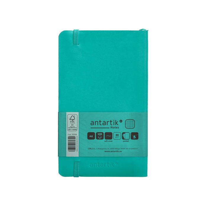 Cuaderno Con Gomilla Antartik Notes Tapa Blanda A6 Cuadricula Turquesa 100 Hojas 80 gr Fsc 2