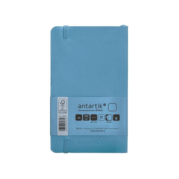 Cuaderno Con Gomilla Antartik Notes Tapa Blanda A6 Hojas Lisas Azul Claro 100 Hojas 80 gr Fsc 2