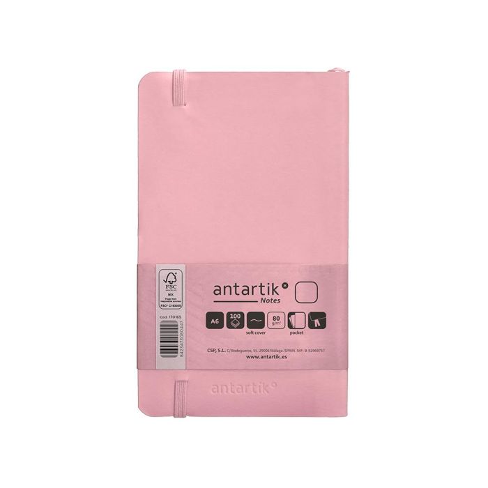 Cuaderno Con Gomilla Antartik Notes Tapa Blanda A6 Hojas Lisas Rosa Pastel 100 Hojas 80 gr Fsc 2