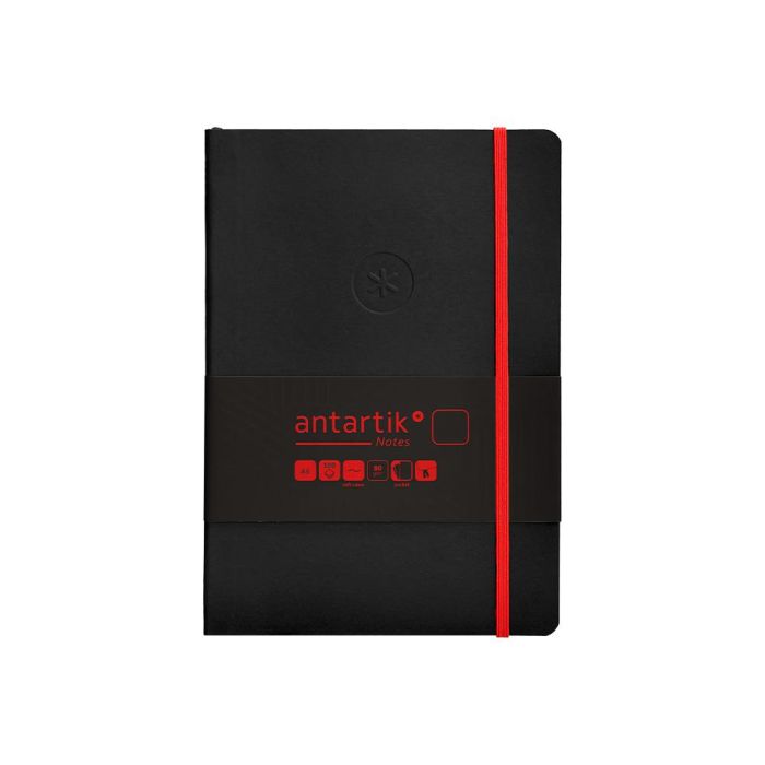 Cuaderno Con Gomilla Antartik Notes Tapa Blanda A5 Hojas Lisas Negro Y Rojo 80 Hojas 80 gr Fsc 1