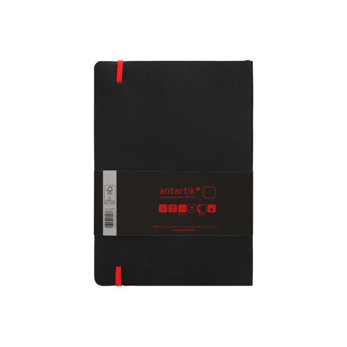 Cuaderno Con Gomilla Antartik Notes Tapa Blanda A5 Hojas Lisas Negro Y Rojo 80 Hojas 80 gr Fsc 2