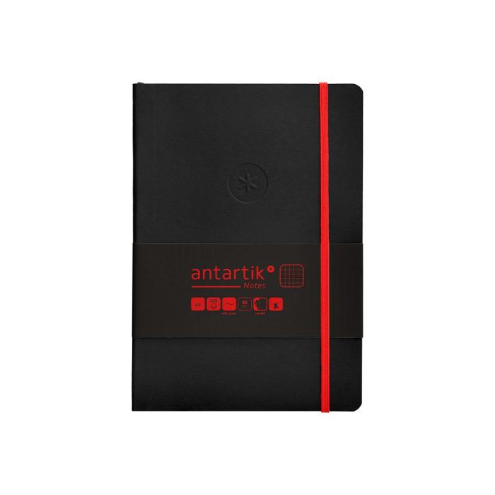 Cuaderno Con Gomilla Antartik Notes Tapa Blanda A5 Hojas Cuadricula Negro Y Rojo 80 Hojas 80 gr Fsc 1