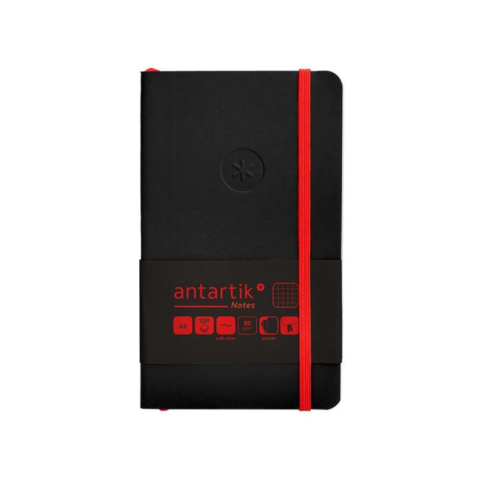 Cuaderno Con Gomilla Antartik Notes Tapa Blanda A6 Cuadricula Negro Y Rojo 100 Hojas 80 gr Fsc 1