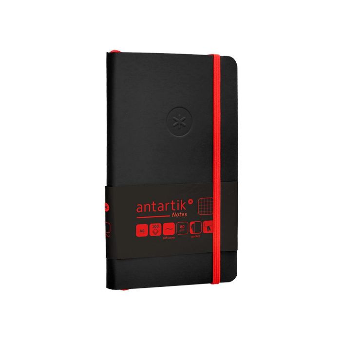 Cuaderno Con Gomilla Antartik Notes Tapa Blanda A6 Cuadricula Negro Y Rojo 100 Hojas 80 gr Fsc 4