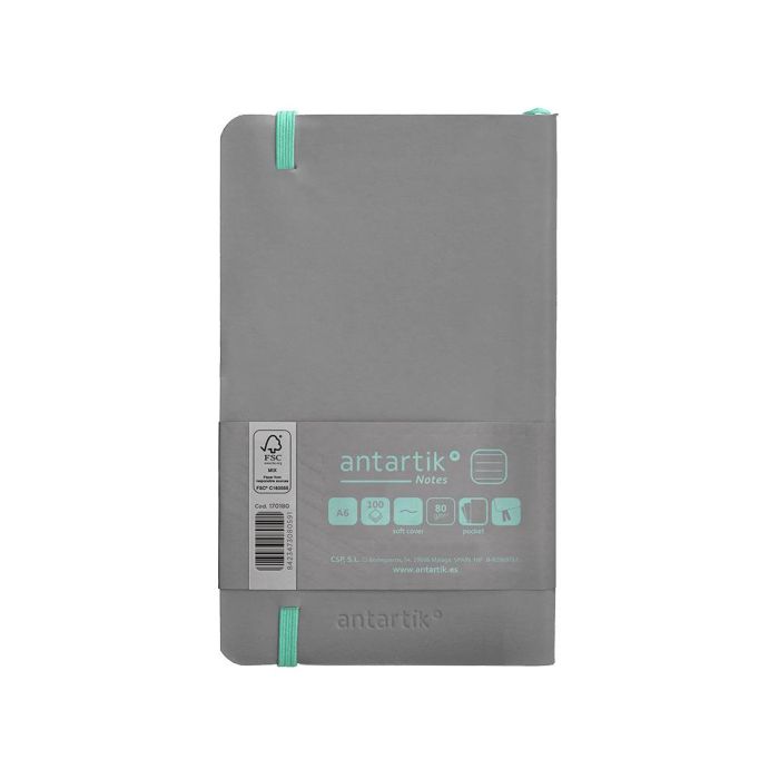 Cuaderno Con Gomilla Antartik Notes Tapa Blanda A6 Rayas Gris Y Turquesa 100 Hojas 80 gr Fsc 2