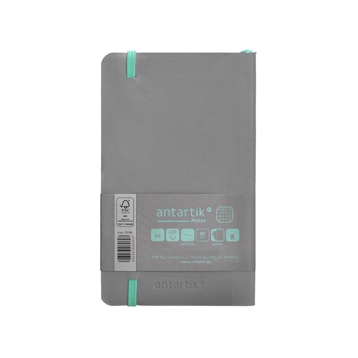 Cuaderno Con Gomilla Antartik Notes Tapa Blanda A6 Cuadricula Gris Y Turquesa 100 Hojas 80 gr Fsc 2