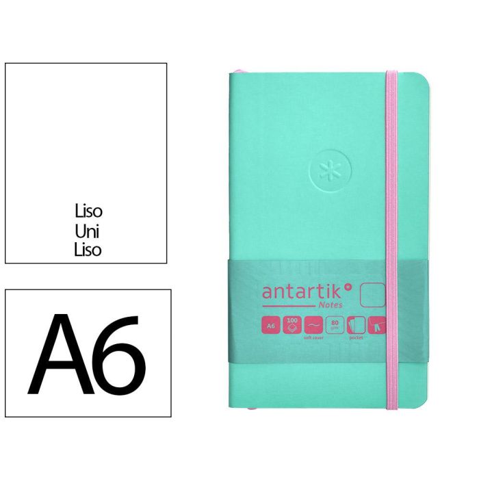 Cuaderno Con Gomilla Antartik Notes Tapa Blanda A6 Hojas Lisas Rosa Y Turquesa 100 Hojas 80 gr Fsc