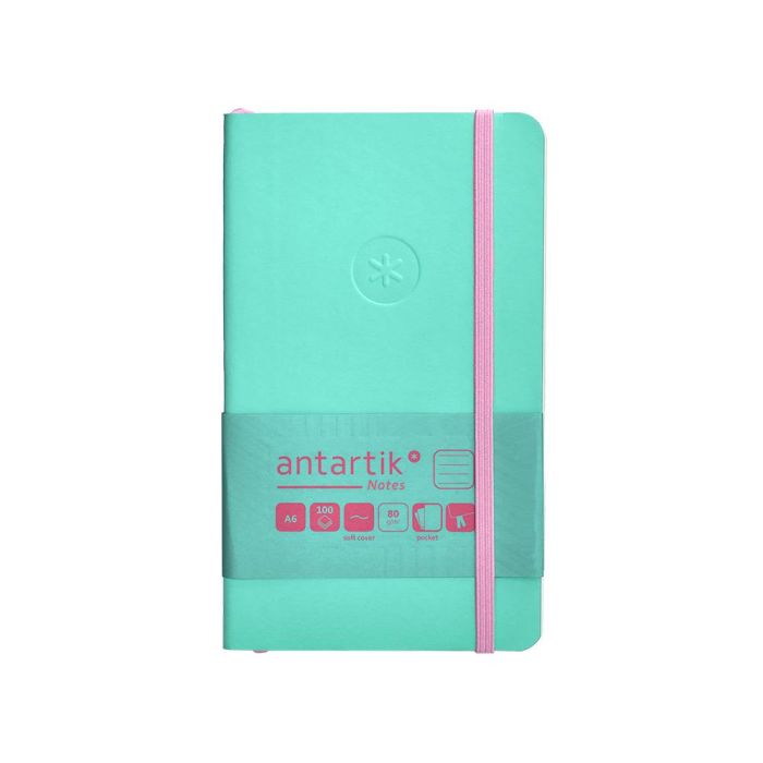 Cuaderno Con Gomilla Antartik Notes Tapa Blanda A6 Rayas Rosa Y Turquesa 100 Hojas 80 gr Fsc 1