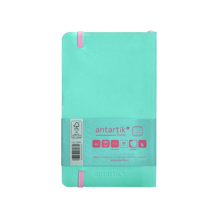 Cuaderno Con Gomilla Antartik Notes Tapa Blanda A6 Rayas Rosa Y Turquesa 100 Hojas 80 gr Fsc 2