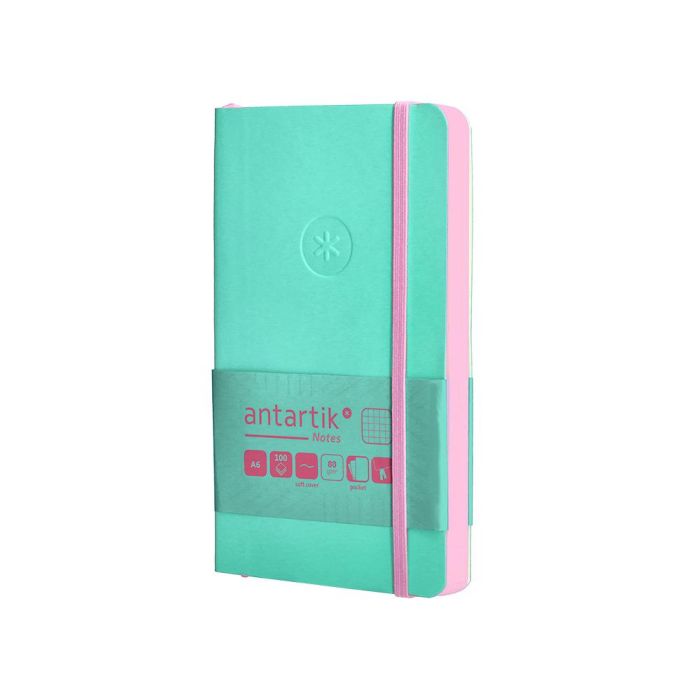 Cuaderno Con Gomilla Antartik Notes Tapa Blanda A6 Cuadricula Rosa Y Turquesa 100 Hojas 80 gr Fsc 3