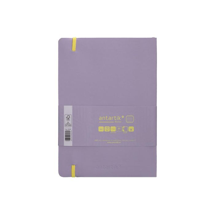 Cuaderno Con Gomilla Antartik Notes Tapa Blanda A5 Hojas Rayas Morado Y Amarillo 80 Hojas 80 gr Fsc 2