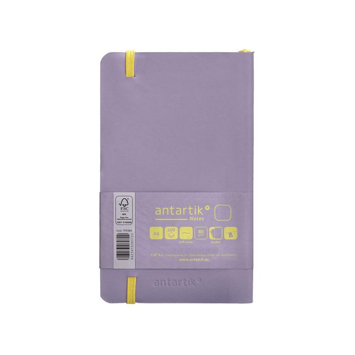 Cuaderno Con Gomilla Antartik Notes Tapa Blanda A6 Hojas Lisas Morado Y Amarillo 100 Hojas 80 gr Fsc 2