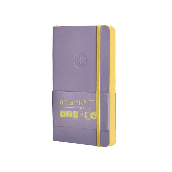 Cuaderno Con Gomilla Antartik Notes Tapa Blanda A6 Hojas Lisas Morado Y Amarillo 100 Hojas 80 gr Fsc 3