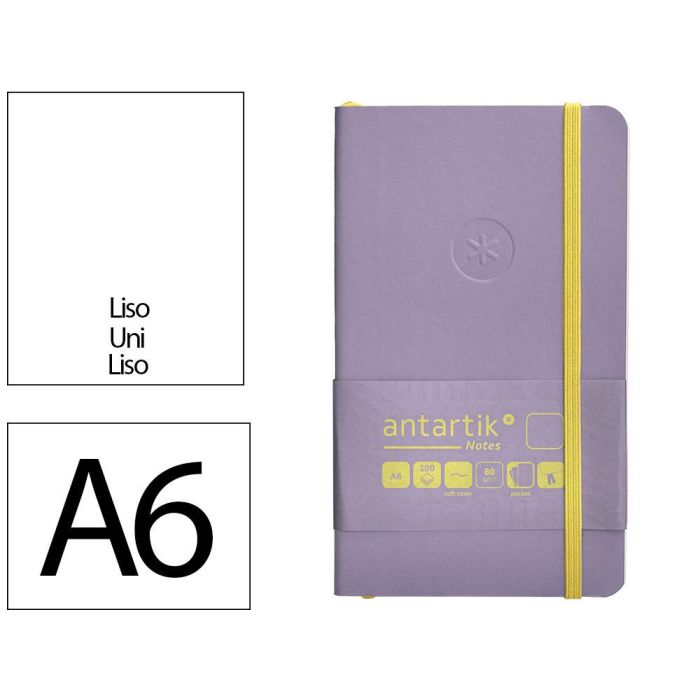 Cuaderno Con Gomilla Antartik Notes Tapa Blanda A6 Hojas Lisas Morado Y Amarillo 100 Hojas 80 gr Fsc