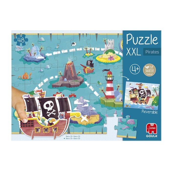 Puzzle XXL piratas.incluye un barco pirata para jugar con el mapa del tesoro.