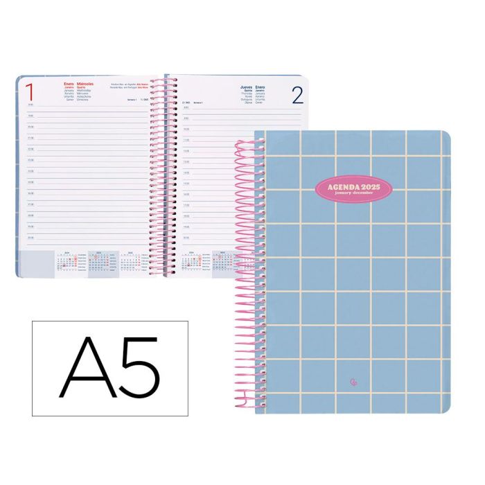 Agenda Espiral Liderpapel Classic A5 2025 Dia Pagina Color Azul Claro Papel 70 gr