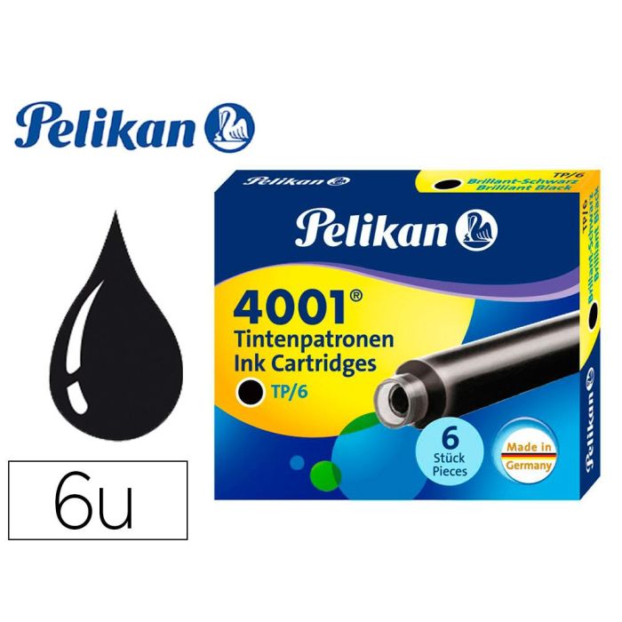 Tinta Para Plumas Pelikan Negra Caja 6 Cartuchos 10 unidades