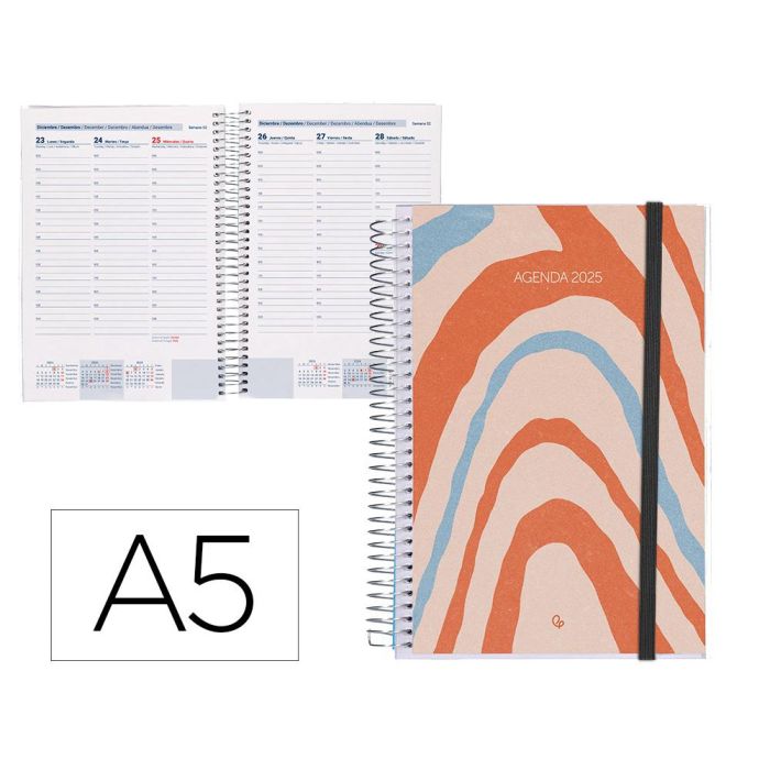 Agenda Espiral Liderpapel Tinos A5 2025 Personalizable Semana Vista Papel 70 gr