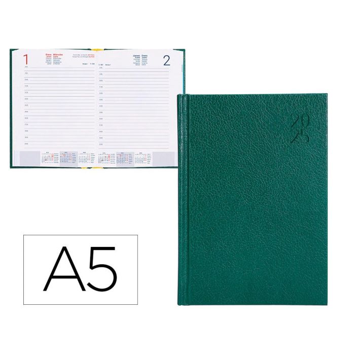 Agenda Encuadernada Liderpapel Corfu A5 2025 Dia Pagina Color Verde Papel 60 gr