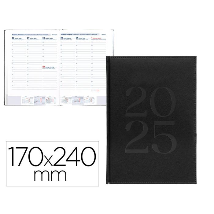 Agenda Encuadernada Liderpapel Creta 170x240 mm 2025 Semana Vista Color Negro Papel 70 gr