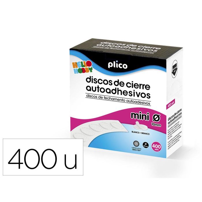 Disco De Cierre Plico Velcro Autoadhesivo Mini 10 mm Color Blanco Caja De 400 Unidades