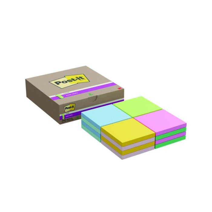 Bloc De Notas Adhesivas Quita Y Pon Post-It Super Sticky Z-Notes 76x76 mm Con 90 Hojas Colores Surtidos Pack De 16