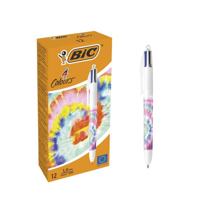 Boligrafo Bic Cuatro Colores Tiedye Pastel Punta De 1 mm Caja De 12 Unidades