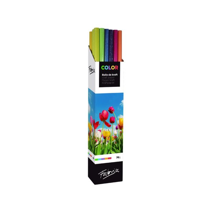 Papel Kraft Fabrisa Color Rollo 1 X 3 Mt Expositor De 30 Unidades Colores Surtidos